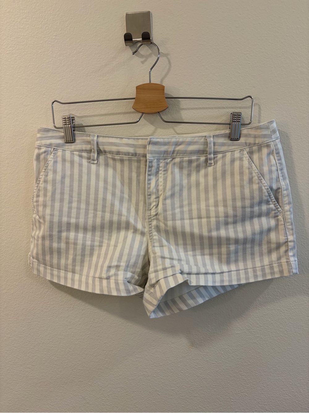 Joie Striped White and Light Gray Casual Shorts